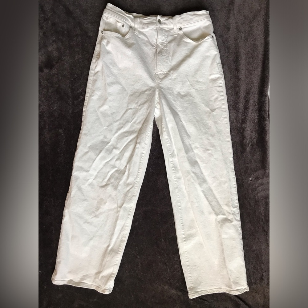 Women's Madewell Perfect Vintage Wide Leg Crop Jean White Denim 31T Tall/Long